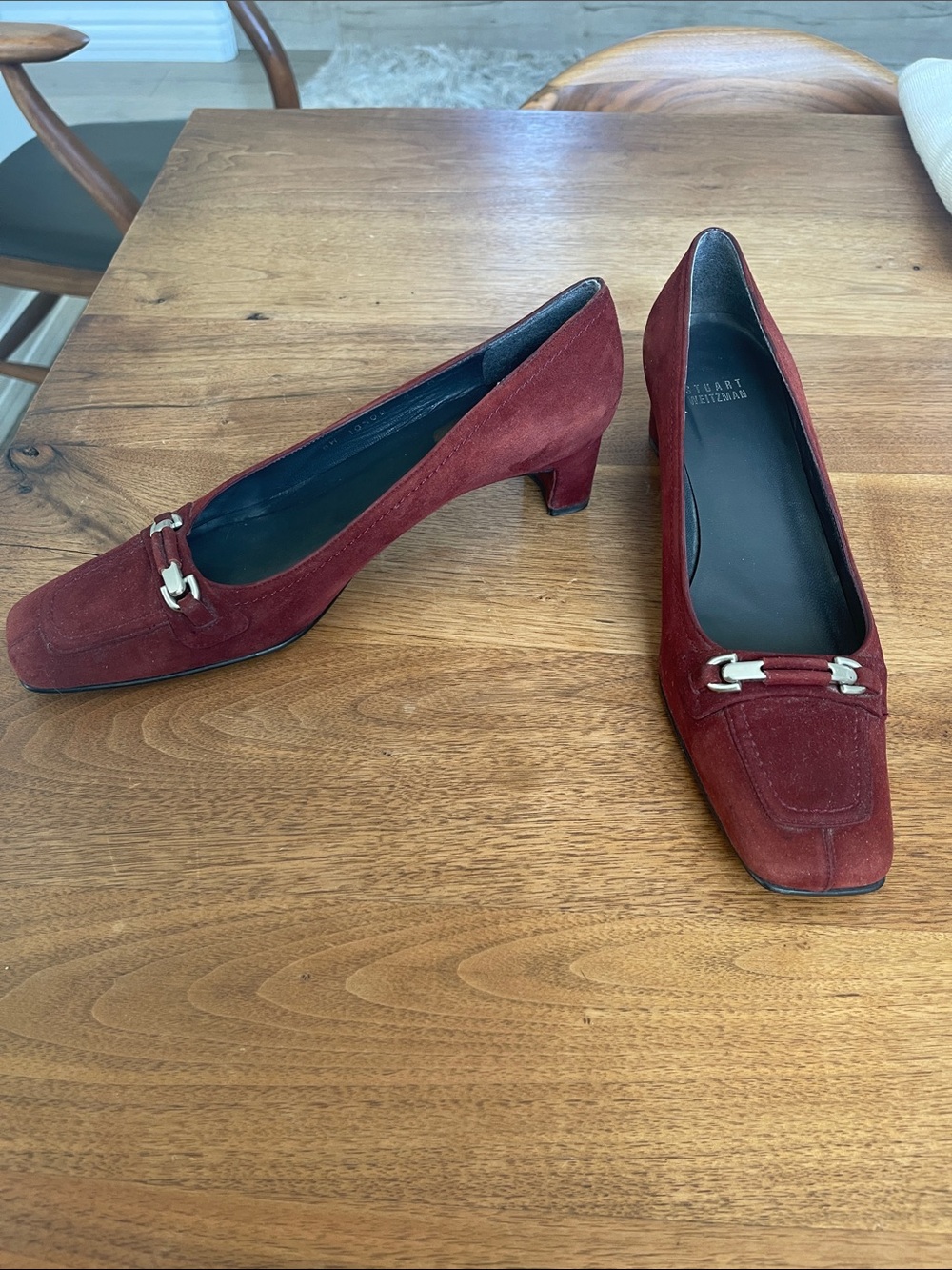 Stuart Weitzman Wine Burgundy Suede Kitten Heel Loafers